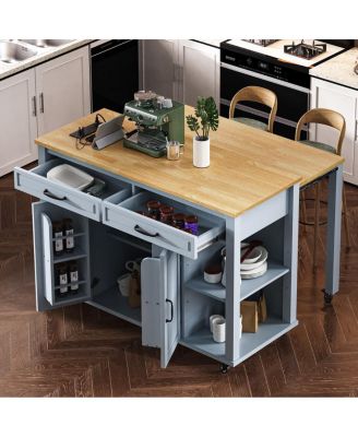 47.2" Expandable Kitchen Island with Slide-Out Dining Table, Storage Drawers, Cabinets & USB Charging Station-Maison Boucle
