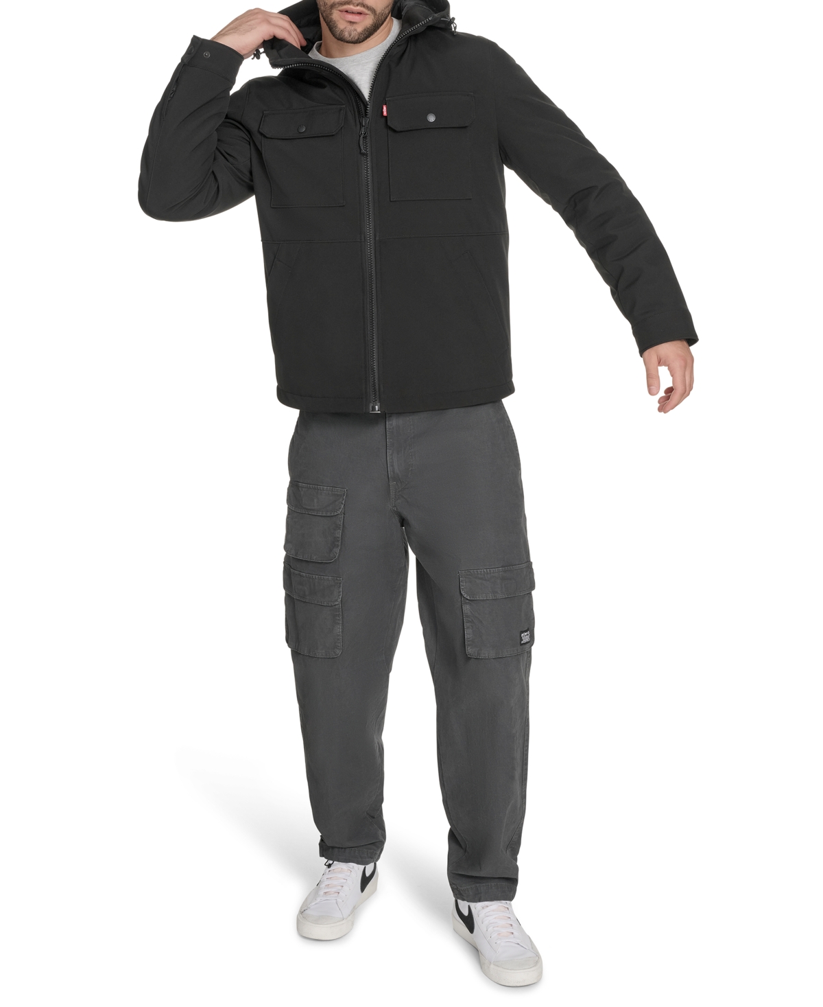 Levi's Men's Rib Stop Softshell With Hood Jacket In Black