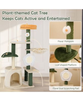 45'' Tall Cat Tree Flower Multi-level Pet Activity Center Furniture w/Sisal Post