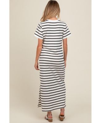Maternity White Striped Side Slit Maxi Dress
