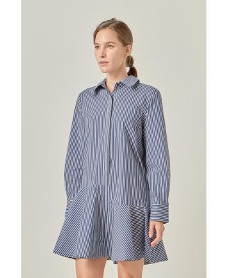 Women's Stripe Collar Flared Skirt Dress