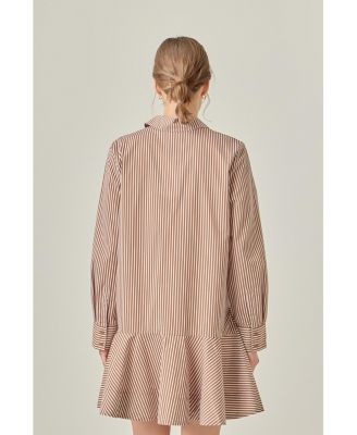 Women's Stripe Collar Flared Skirt Dress