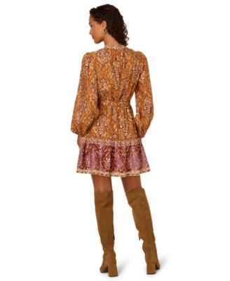 by Adrianna Papell Women's V-Neck Printed Short Dress