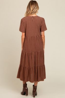 Maternity Gingham Tiered Midi Dress