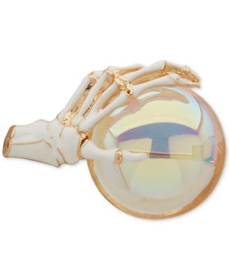 Anne Klein - Boxed Gold Tone Crystal Ball Skeleton Hand Pin