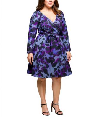 Plus Size Long Sleeve Wrap with Belt Dress 