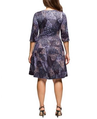 Plus Size Three Quarter Sleeve Fit and Flare Dress