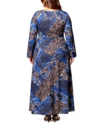 Plus Size Animal Print Long Sleeve Maxi Dress