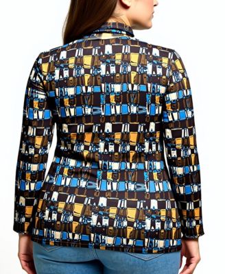 Plus Size Mock Neck Long Sleeve Printed Top