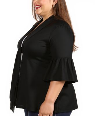 Plus Size Tie Front Bell Sleeve Cardigan Jacket