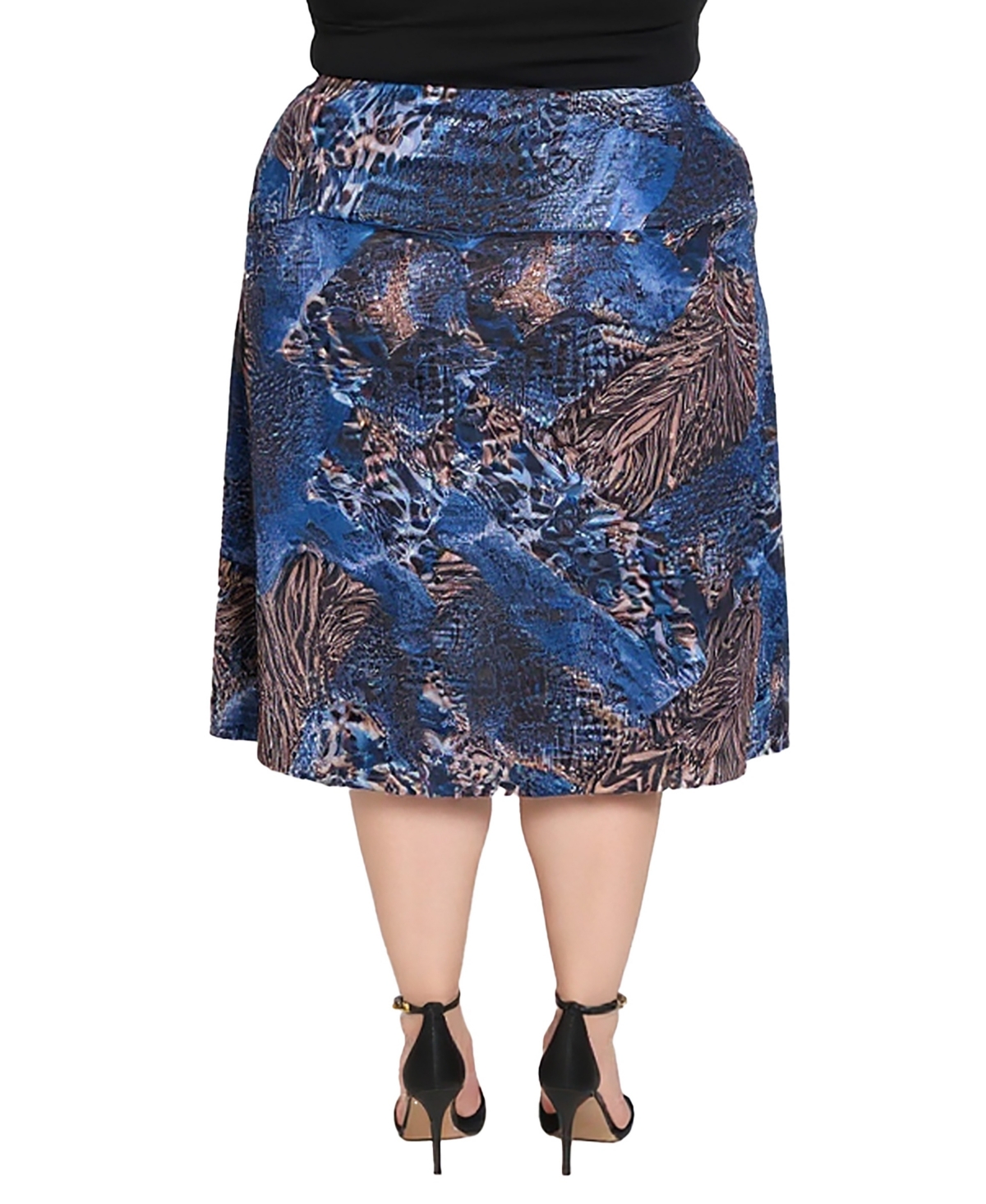 24seven Comfort Apparel Plus Size Blue Animal Print Midi Skirts In Multi