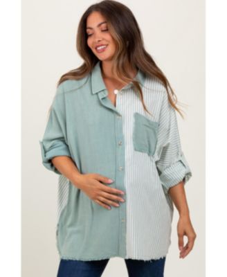 Maternity Blue Colorblock Stripe Oversized Button Down
