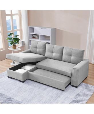 Tufted Sectional Chaise Sofa Sleeper with Storage