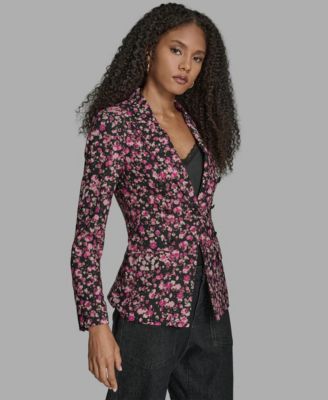 Women's Printed One Button Long Sleeve Blazer