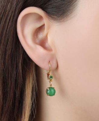 Gold Tone Green Moonstone Drop Earrings