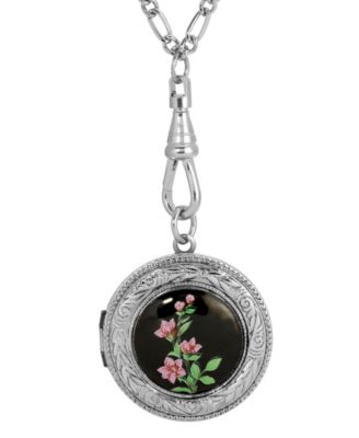 Black Floral Decal Locket Necklace