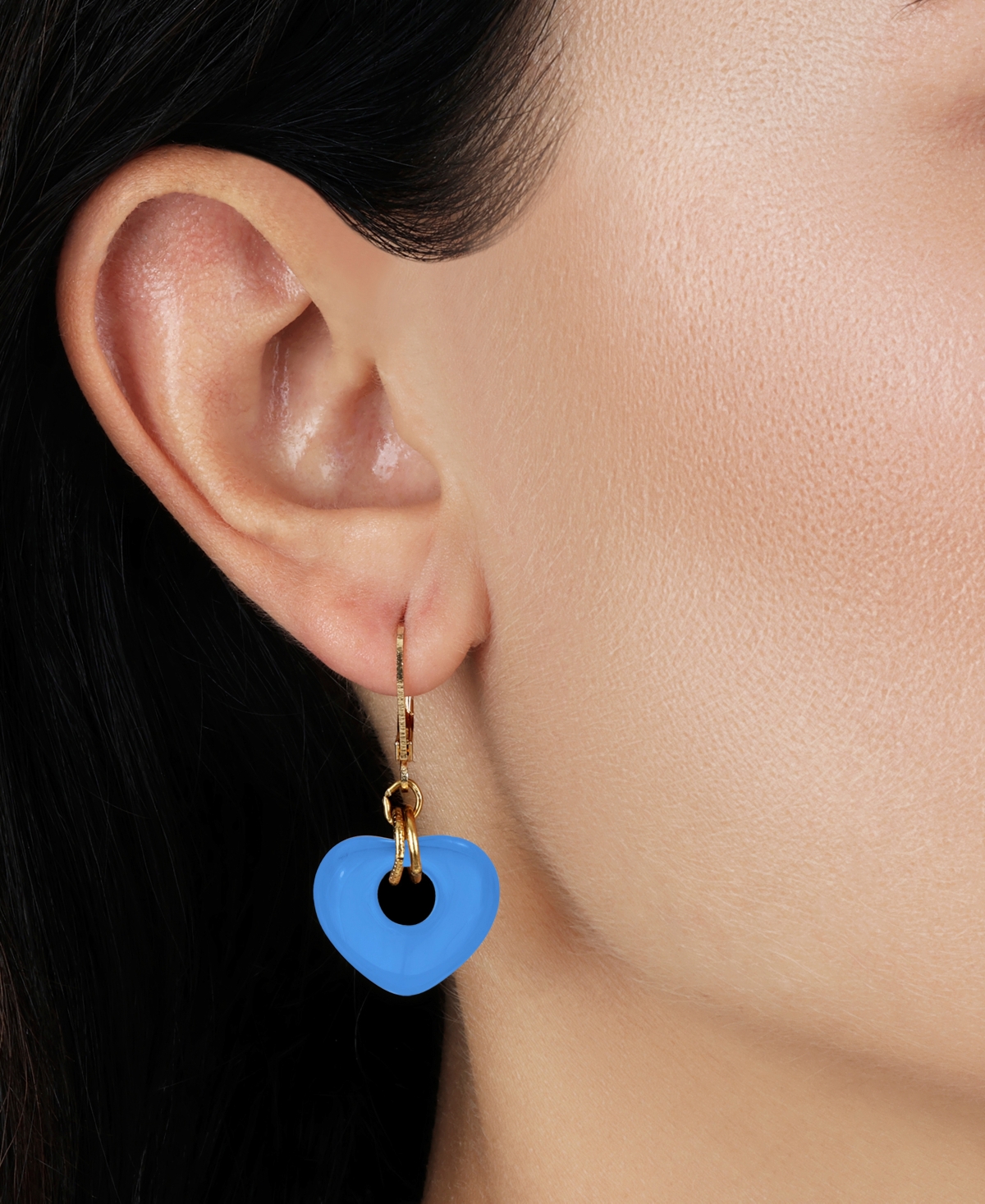 2028 Gold Tone Heart Drop Leverback Earrings In Blue