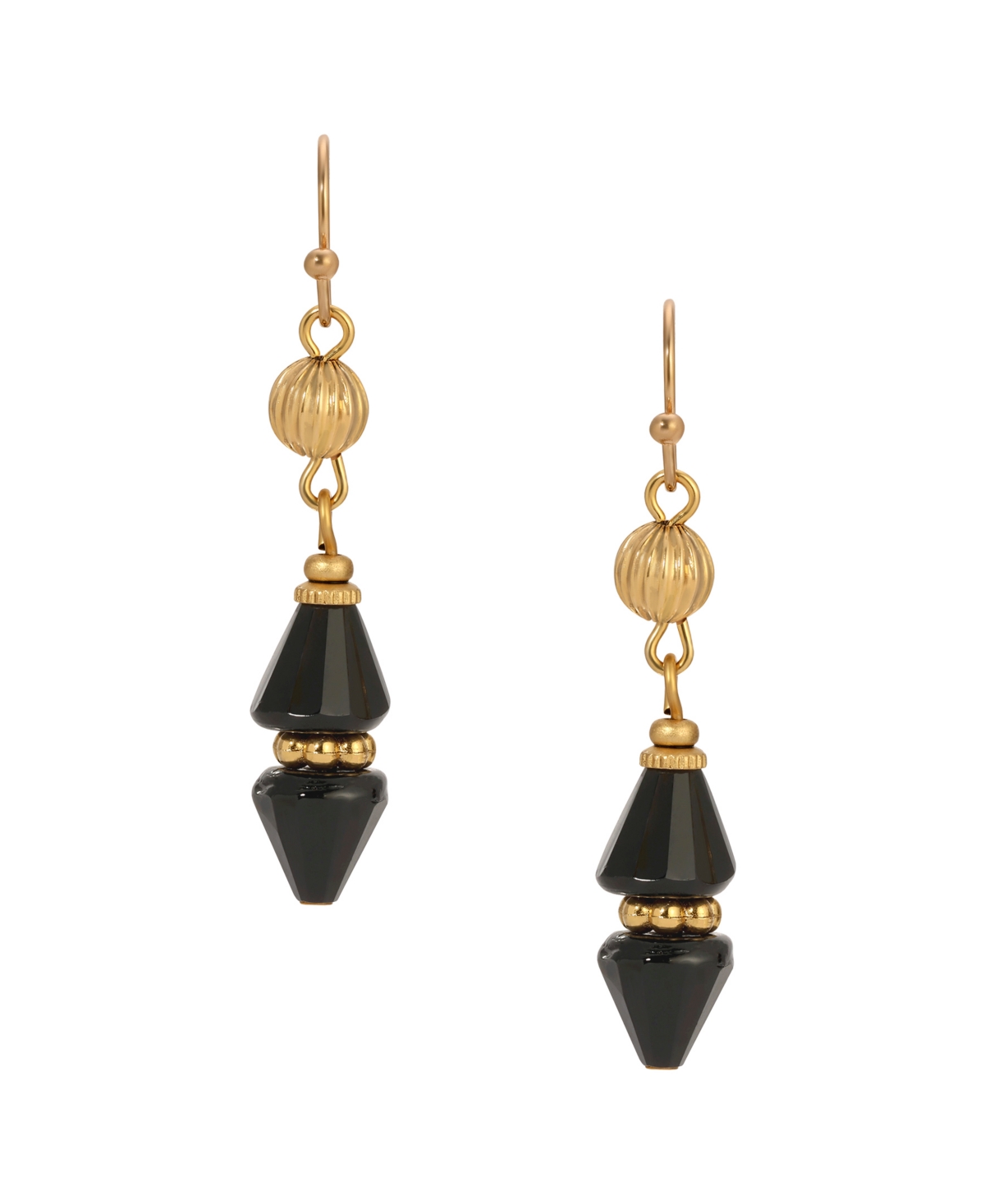 2028 Gold Tone Bead Drop Wire Earrings In Black