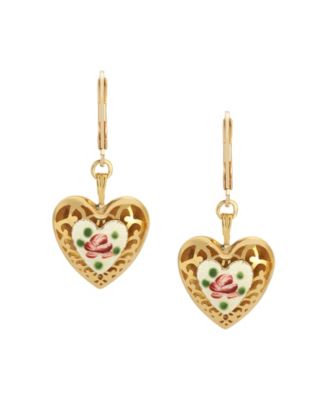 Heart Floral Enamel Leverback Earrings