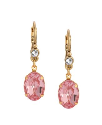 14k Gold Dipped Pink Oval Drop Earrings