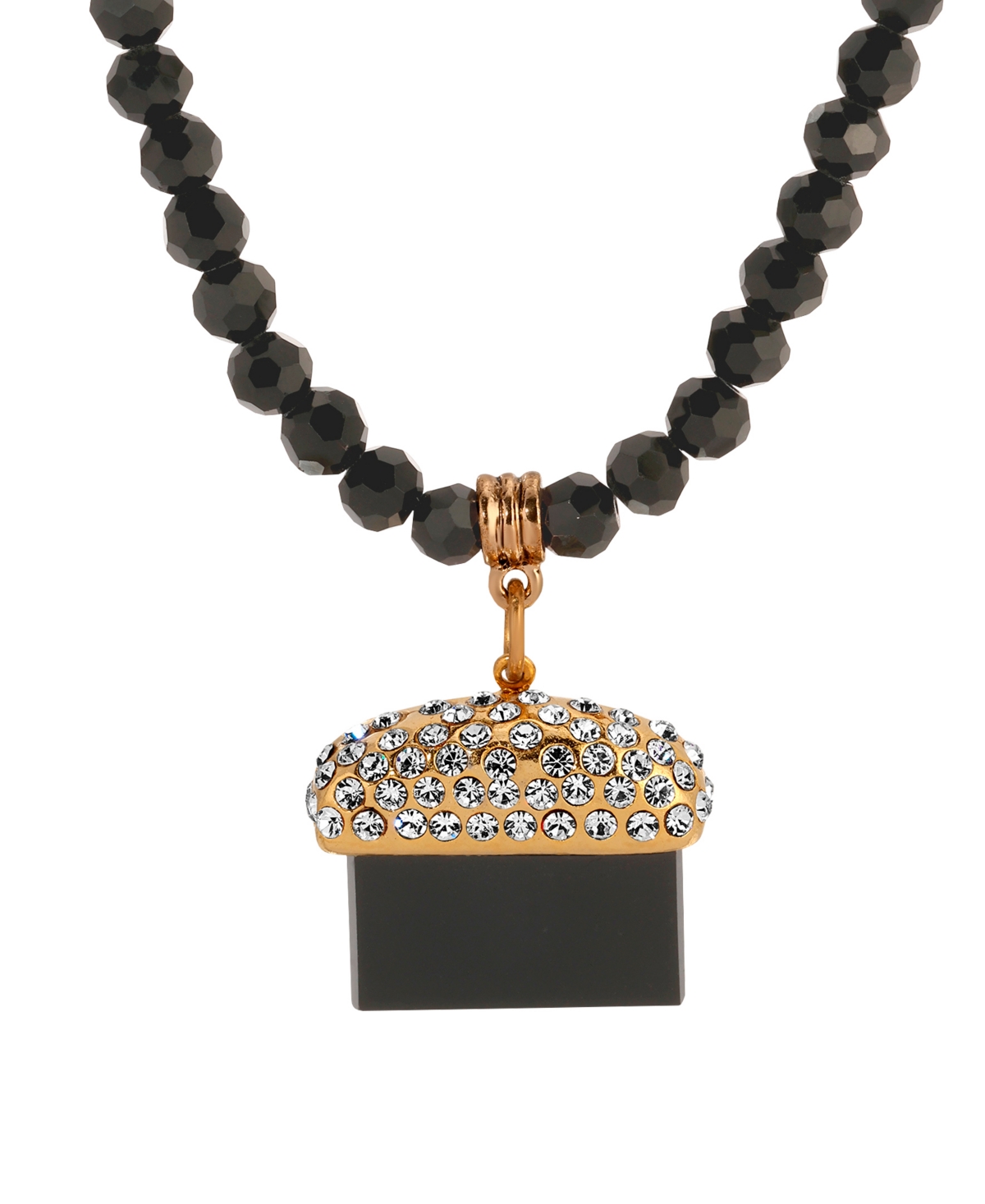 2028 Black Bead Onyx Stone Necklace In Black