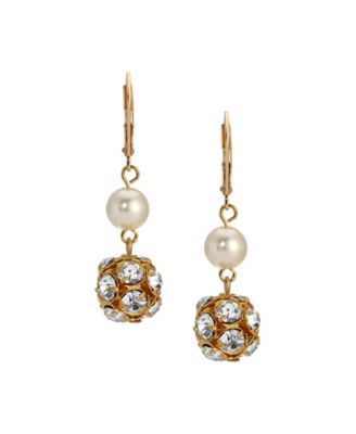 Gold Faux Cultivated Pearl Bead Drop Earrings
