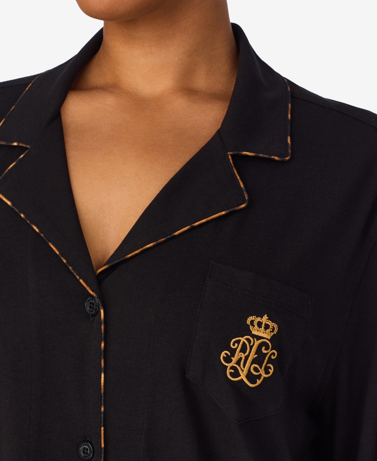 Ralph Lauren Plus Size Long Sleeves Notch Collar Sleepshirt In Black