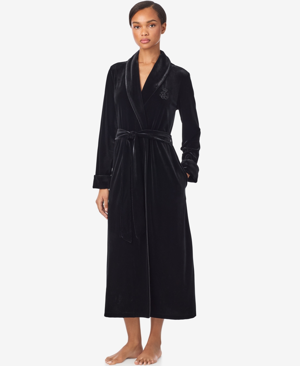 Ralph Lauren Women's Long Sleeves Shawl Collar Robe In Black