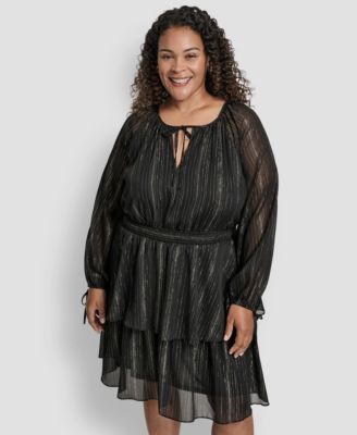 Plus Size Long Sleeve Jewel Neck Dress