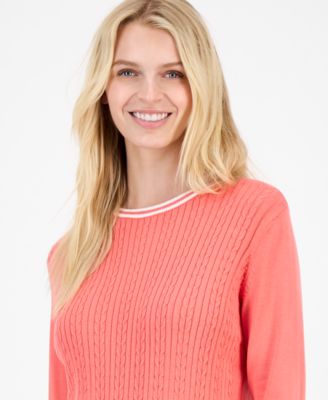Women's Cotton Cable Knit Crewneck Sweater