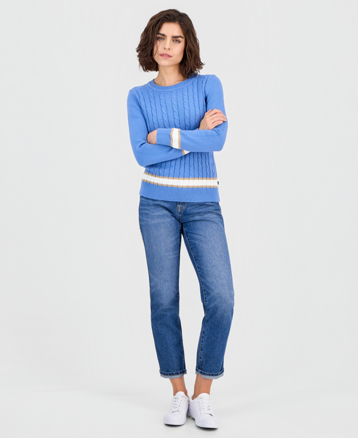 Nautica Jeans Women's Thick-Tipped Cable-Knit Crewneck Sweater