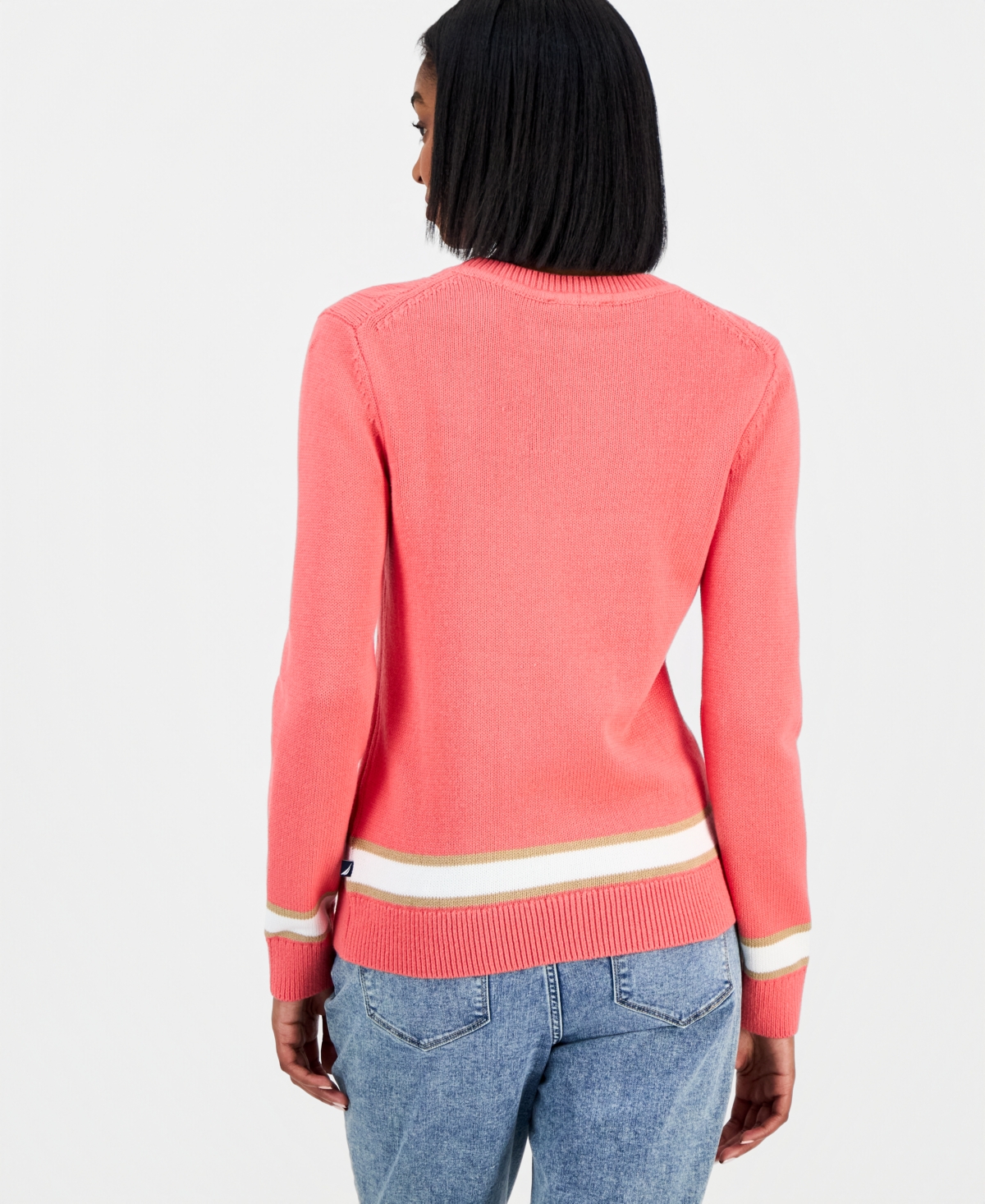 Nautica Jeans Women's Thick-tipped Cable-knit Crewneck Sweater In Pink