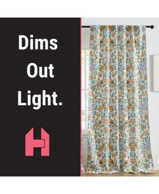 Florence Floral & Birds Patterned Window Back Tab Rod Pocket Curtains Bedroom - Light Blocking Darkening Window Panels, Set of 2