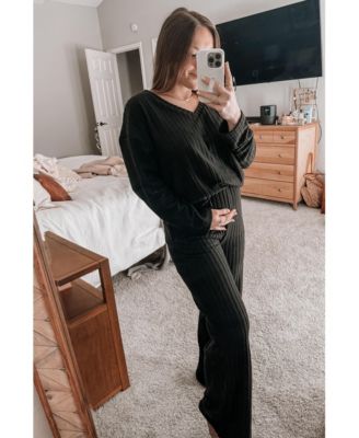 Maternity Black Ribbed Soft Knit Long Sleeve Pajama Set