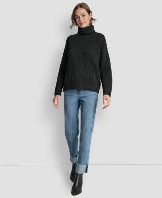 Women's Turtle Neck Bobble Stitch Long Sleeve Sweater