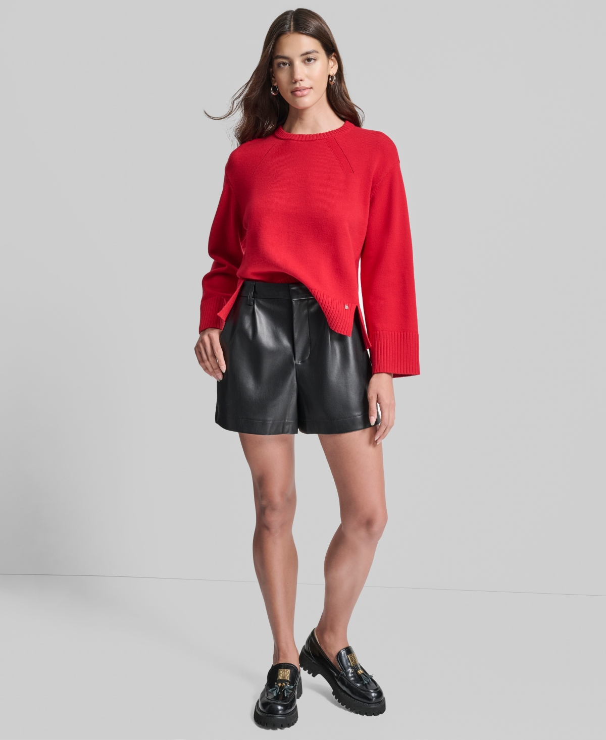 Dkny Jeans Women's High Low Hem Sweater In Red