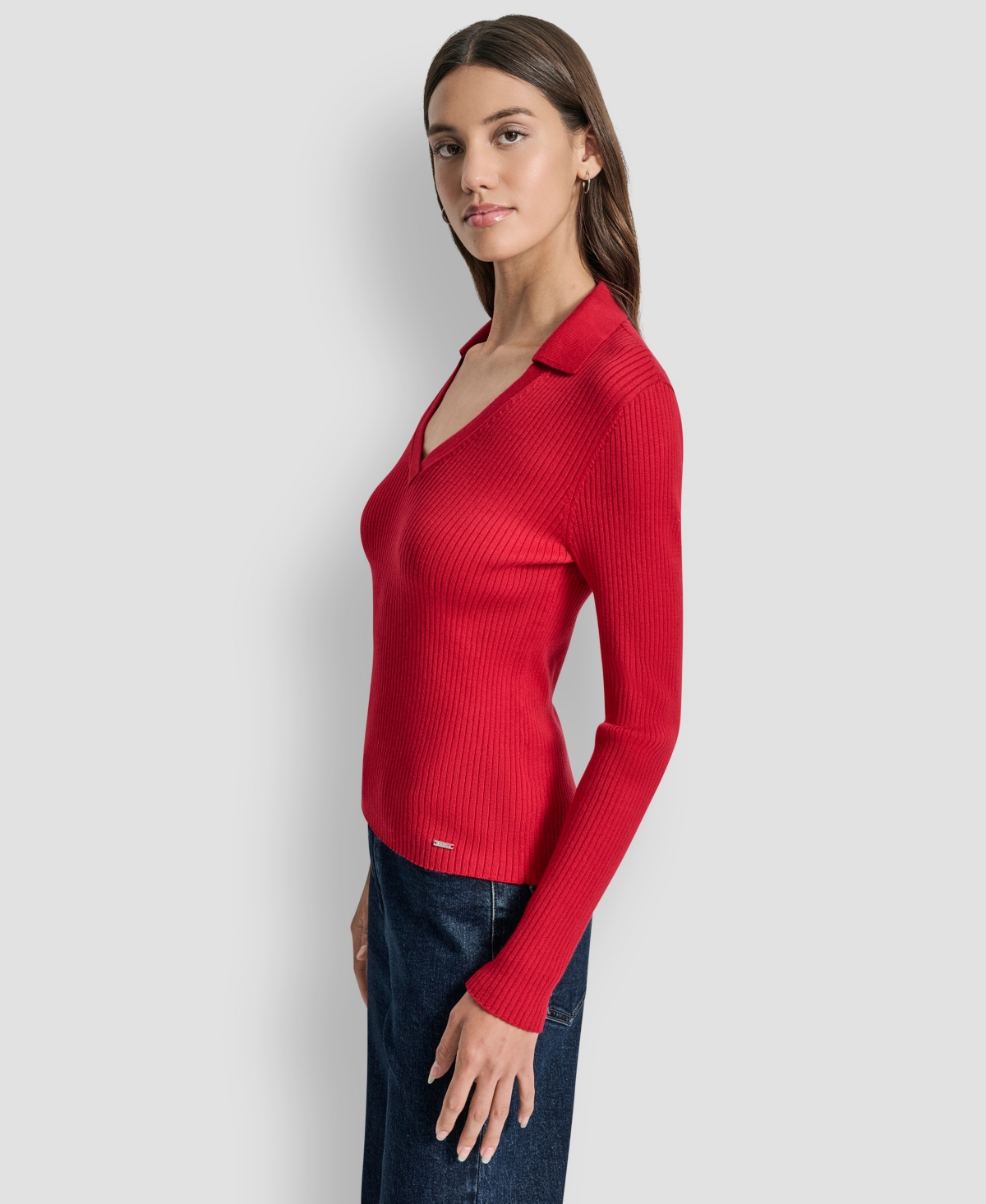 Dkny Jeans Women's Ribbed Long Sleeve Sweater In Red