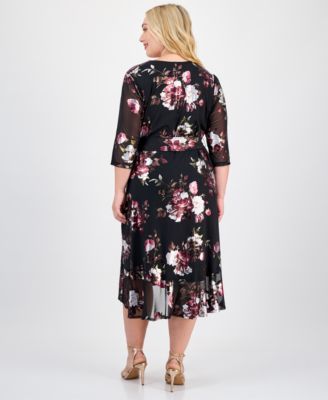 Plus Size V-Neck Belted 3/4-Sleeve Dress