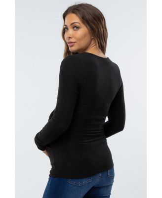Maternity Navy Blue Brushed Knit Wrap Front Top