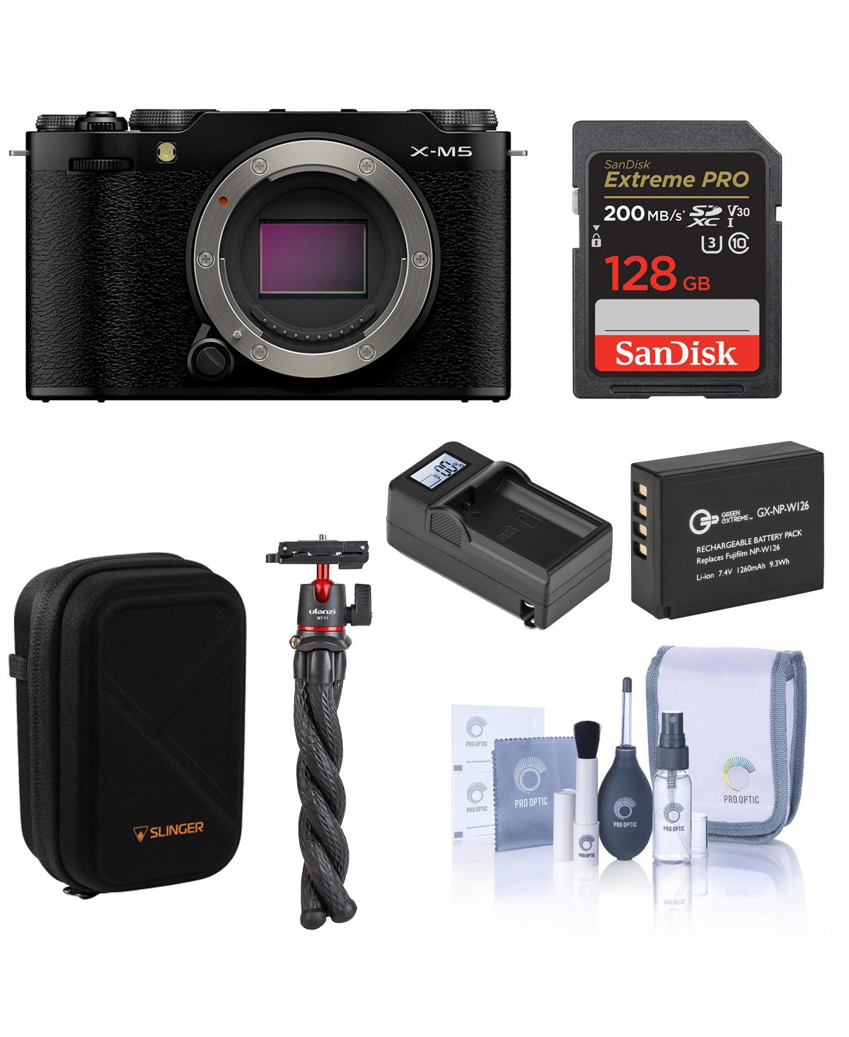 Fujifilm X-M5 Mirrorless Camera, Black, Bundle with 128GB Memory Card, Extra Battery, Tripod with Ball Head
