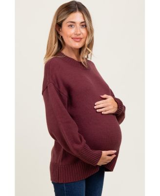 Maternity Burgundy Drop Shoulder Oversized Sweater