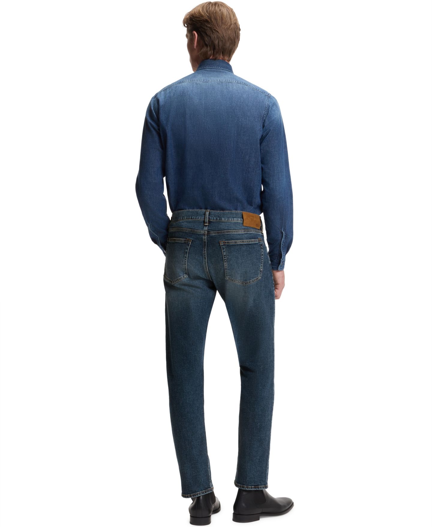 Мужские джинсы Hugo Boss Beckham x BOSS Blue Stretch Slim-Fit Denim Jeans, цвет: Тёмно-синий — фото 3