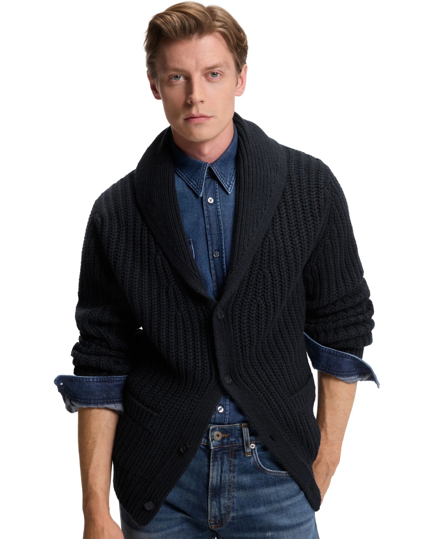 Мужской кардиган Hugo Boss Beckham x BOSS Wool Cashmere Relaxed-Fit, цвет: Тёмный синий — фото 5