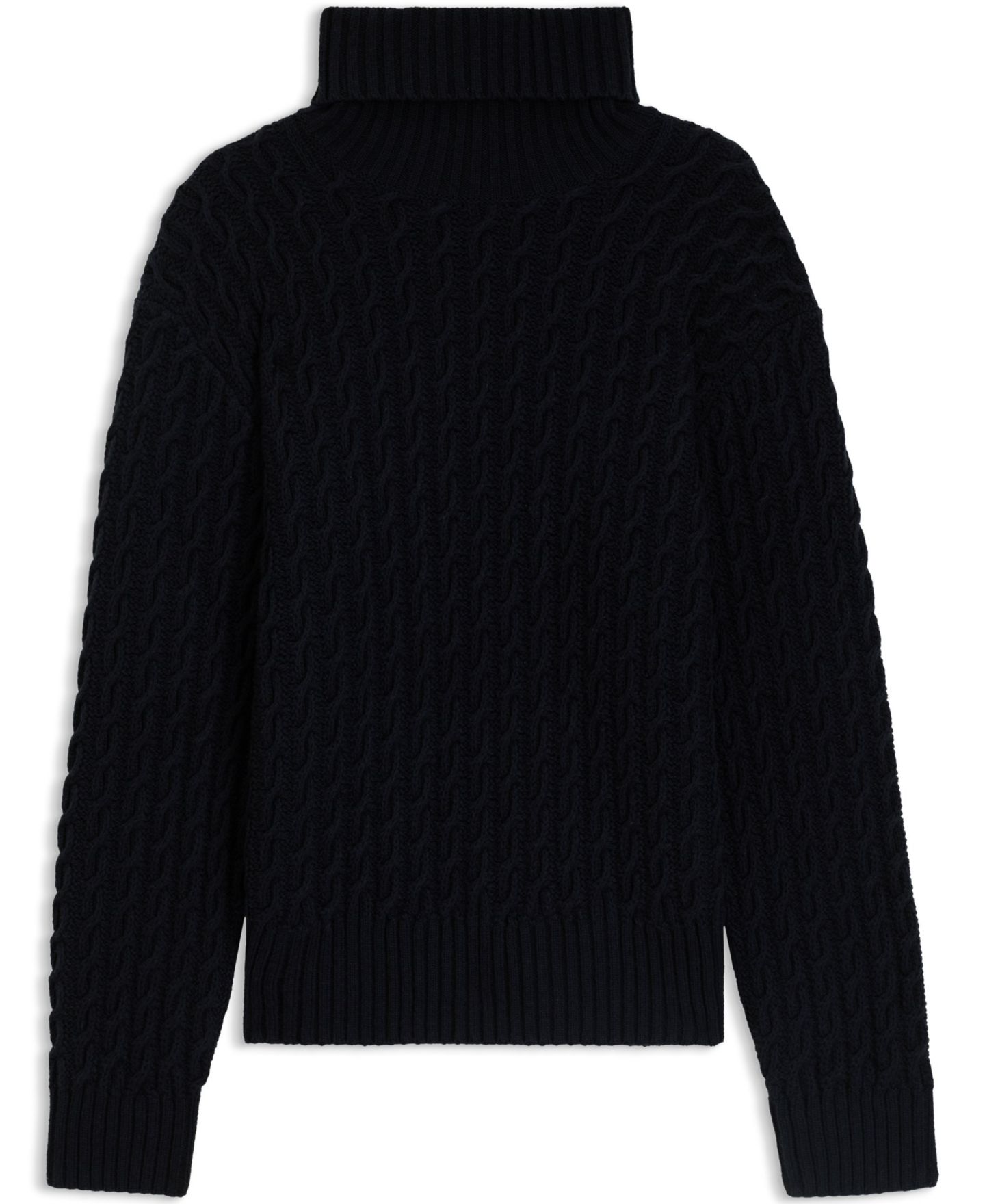 Мужской свитер Hugo Boss Beckham x BOSS Wool Cashmere Cable-Knit, цвет: Тёмный синий — фото 2