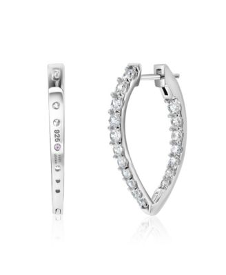 Suzy Levian Sterling Silver Cubic Zirconia Teardrop Hoop Earrings