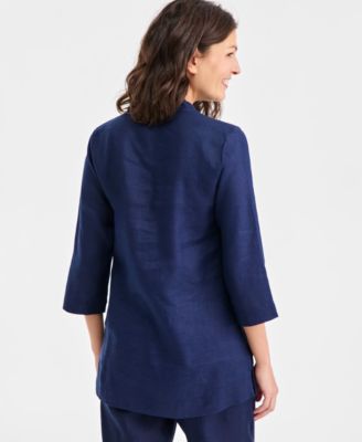 Women's 100% Linen 3/4-Sleeve Floral Tunic, Macy's Exclusive