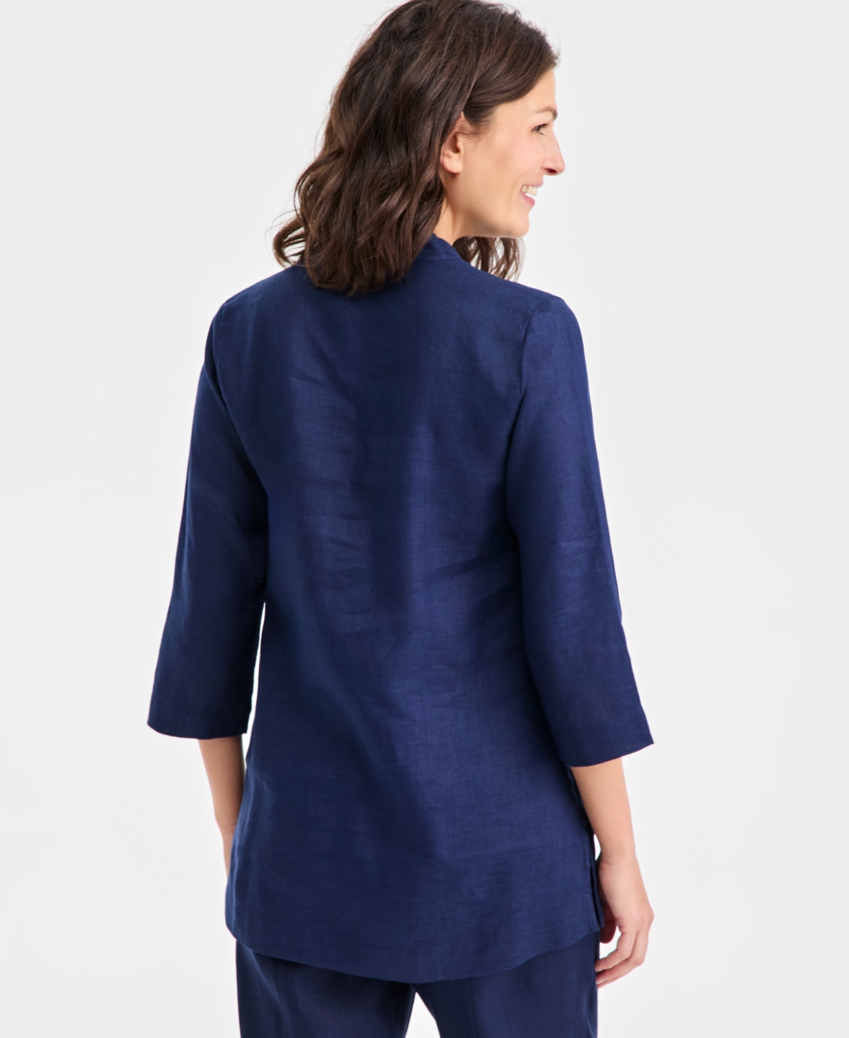 Charter Club Women's 100% Linen Embroidered-Floral 3/4-Sleeve Tunic, Macy's Exclusive