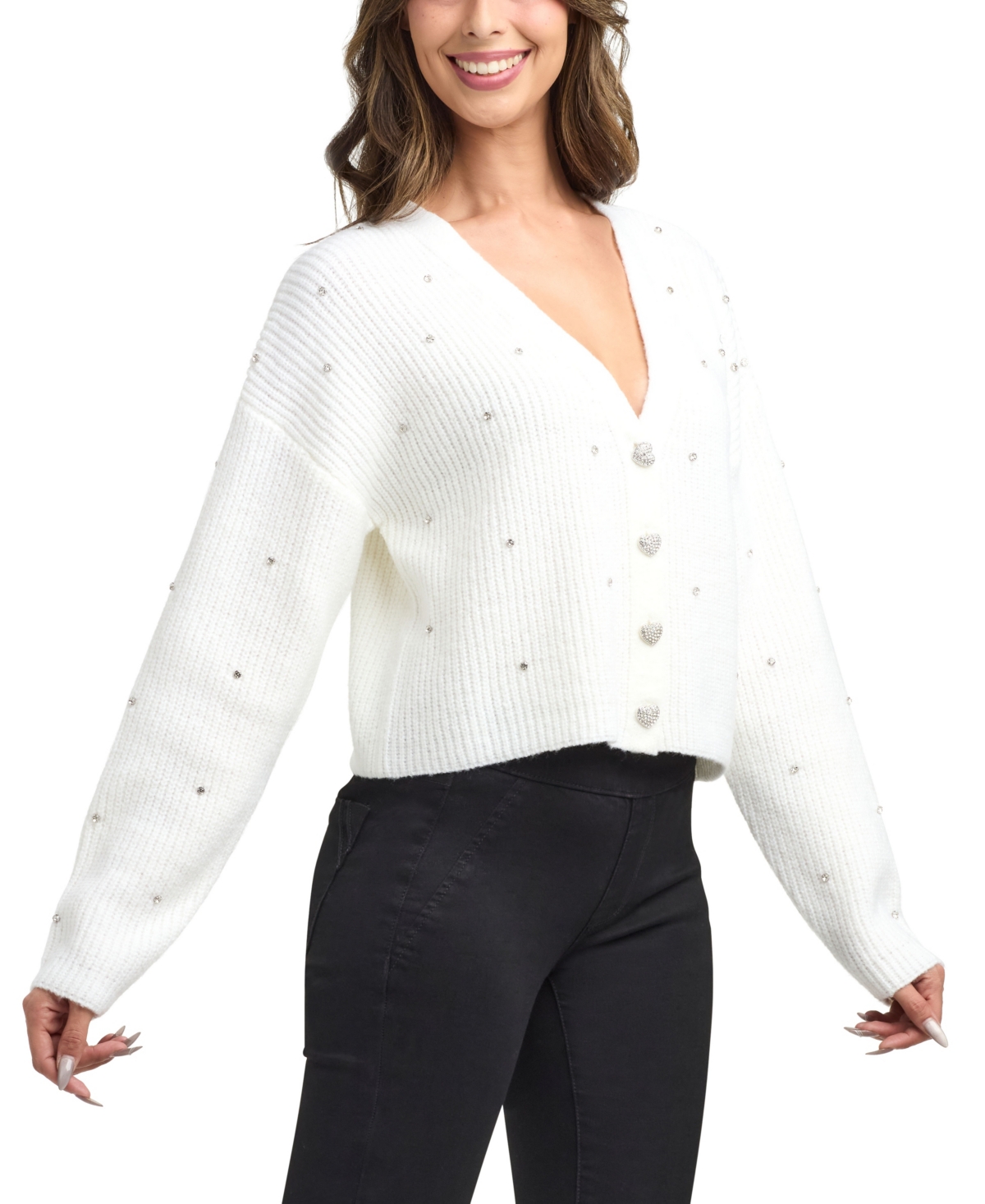 Bcx Women's V-neck Cardigan Sweater In White