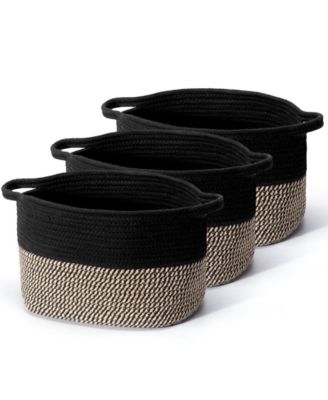 Woven Cotton Rope Storage Baskets with Handles, Decorative Set of 3