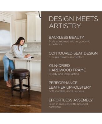 Pullman Backless Bar Stool in Dark Walnut Finish with Vintage Brown Leather